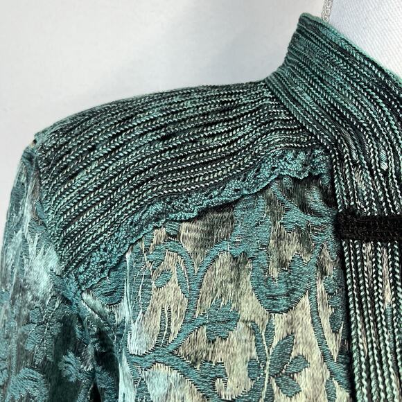Coldwater Creek Oriental Asian Jacket size Extra Large Sage Green Black Brocade - Picture 5 of 10